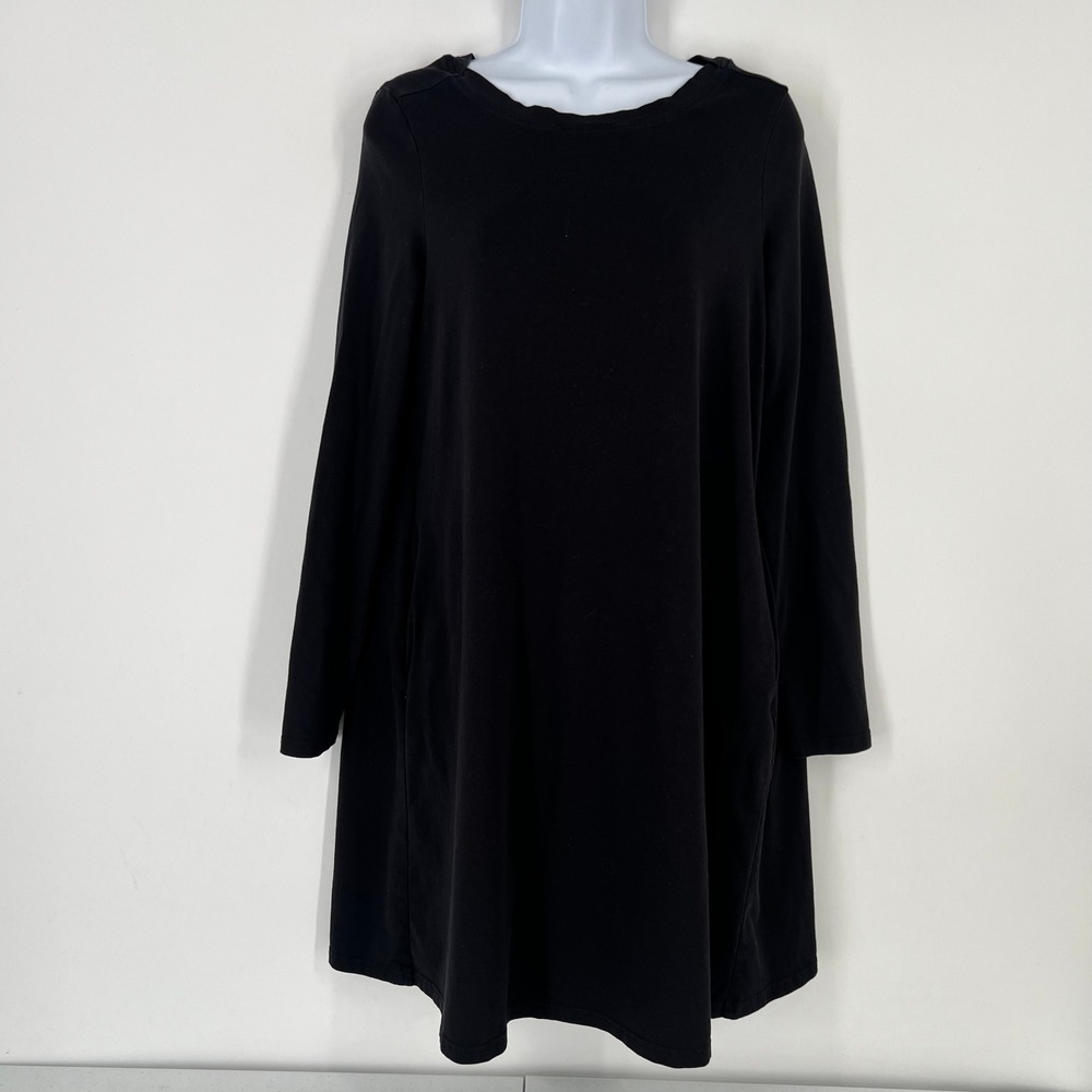 Pact‎ Womens Organic Cotton Blend Long Sleeve Pocket T-Shirt Dress Black Size M